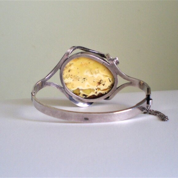 Vintage Sterling Silver 925 Baltic Butterscotch Egg Yolk Amber Bangle Bracelet - Picture 2 of 9